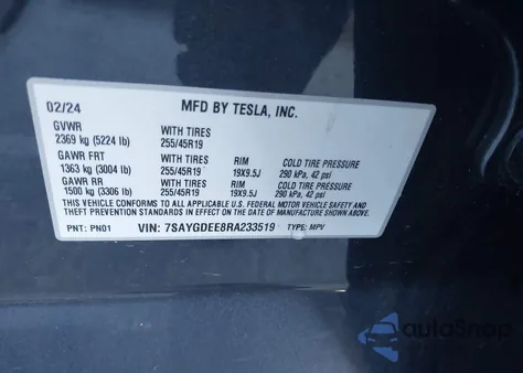 2024 Tesla Model Y Long Range Dual Motor All-Wheel Drive from USA, damaged, VIN 7SAYGDEE8RA233519